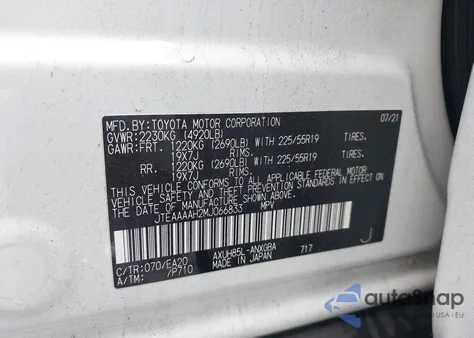 2021 Toyota Venza Xle from USA, damaged, VIN JTEAAAAH2MJ066833